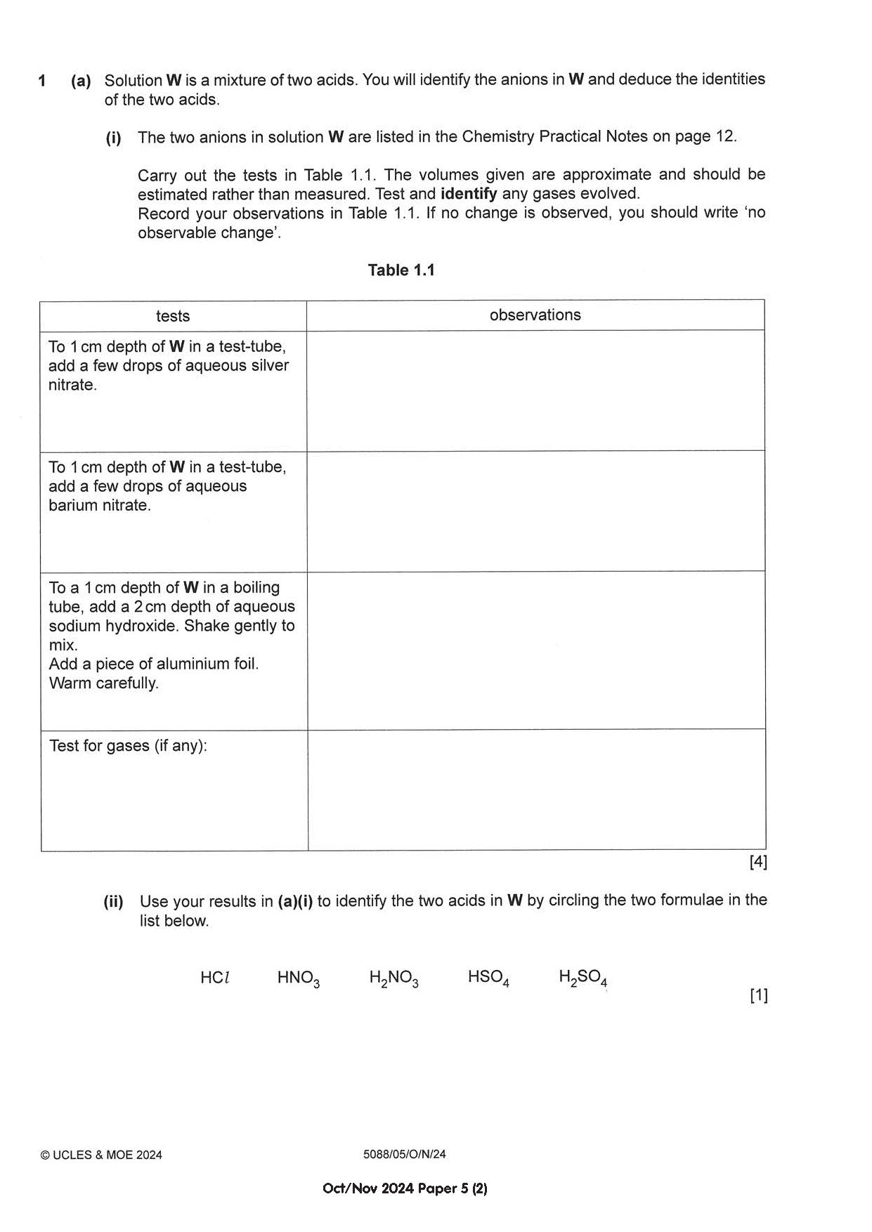 O Level Science Chemistry Practical Qs 15-24 (Yearly)