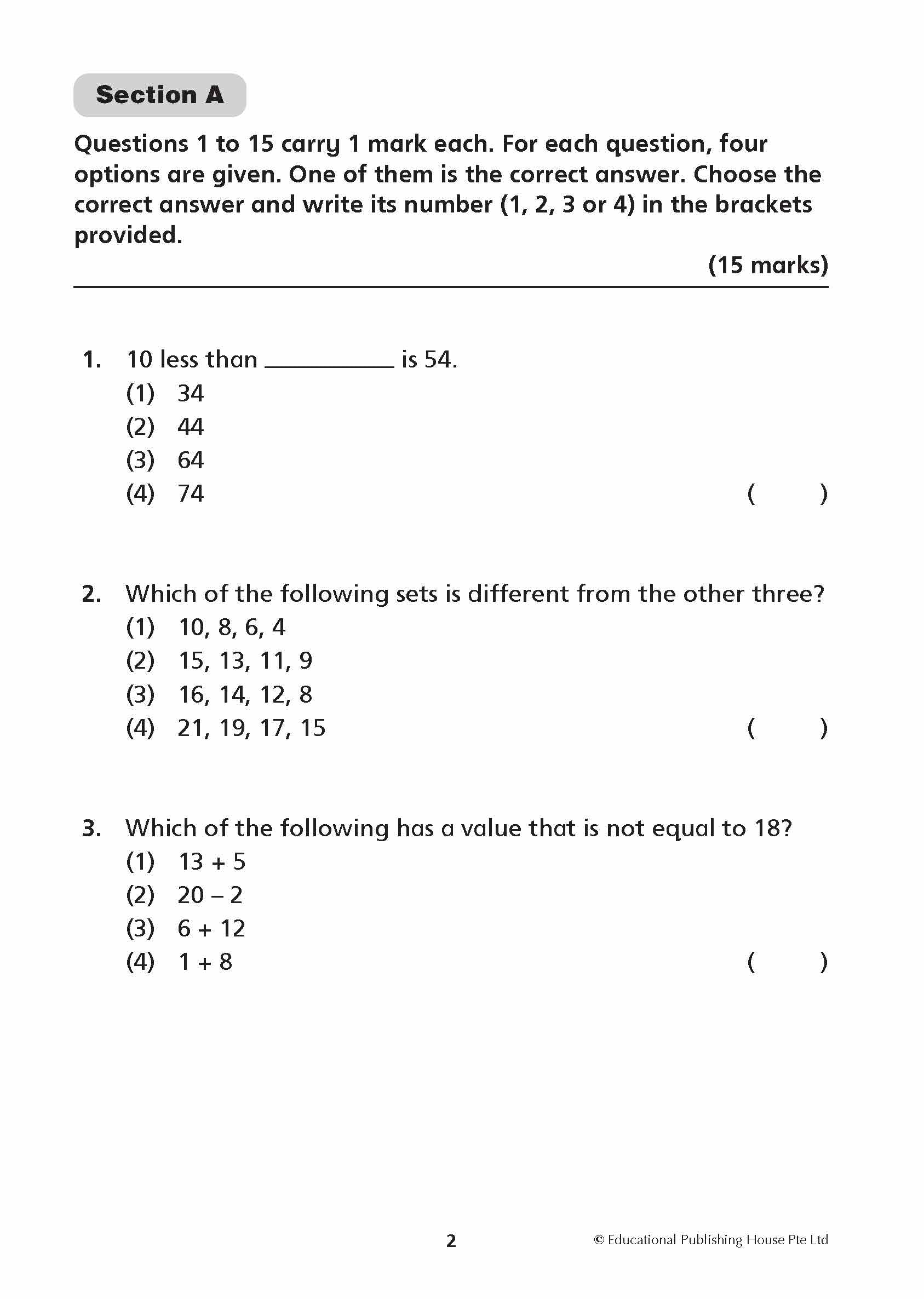 Primary 1 New Syllabus Maths Exam Papers