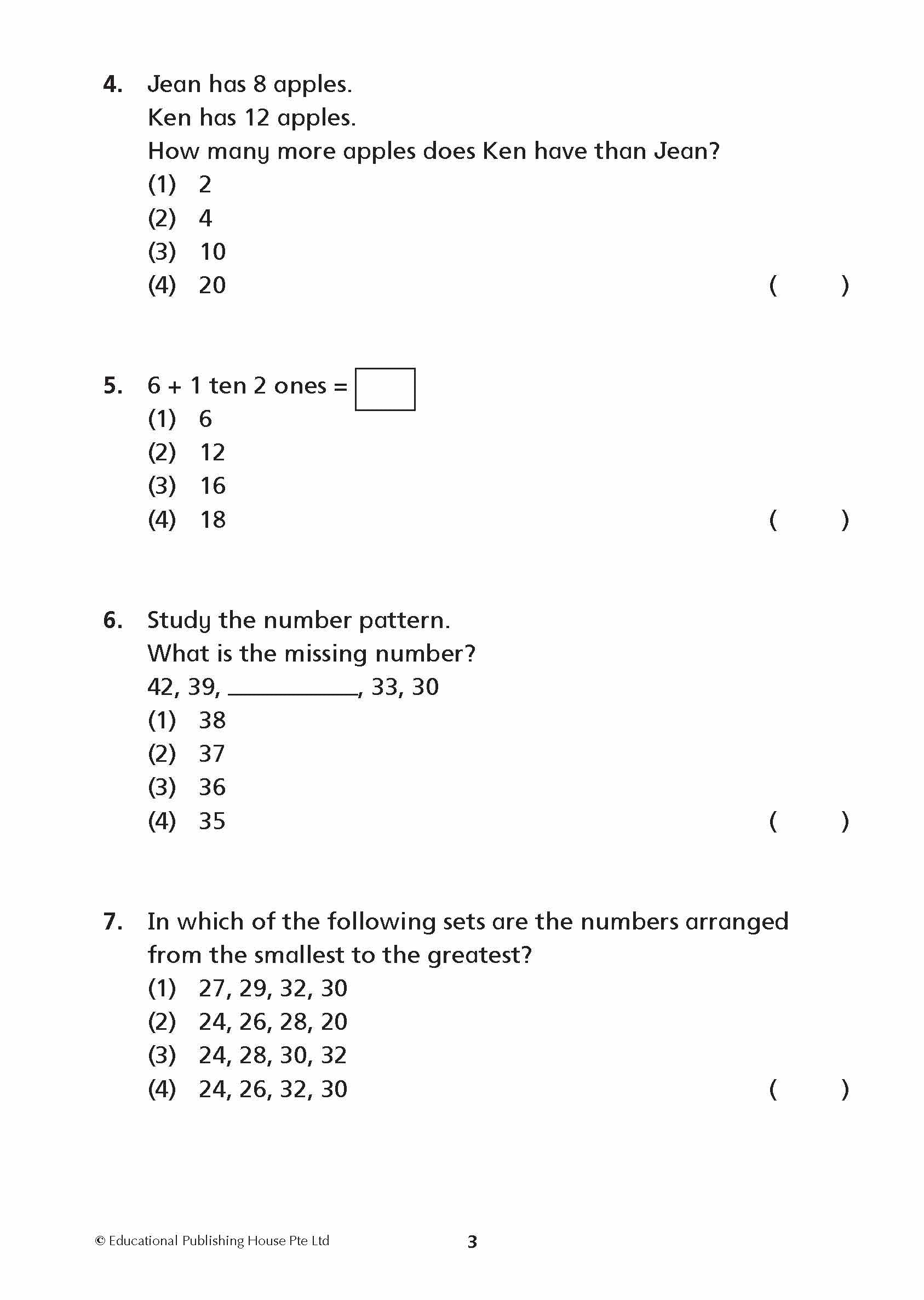 Primary 1 New Syllabus Maths Exam Papers