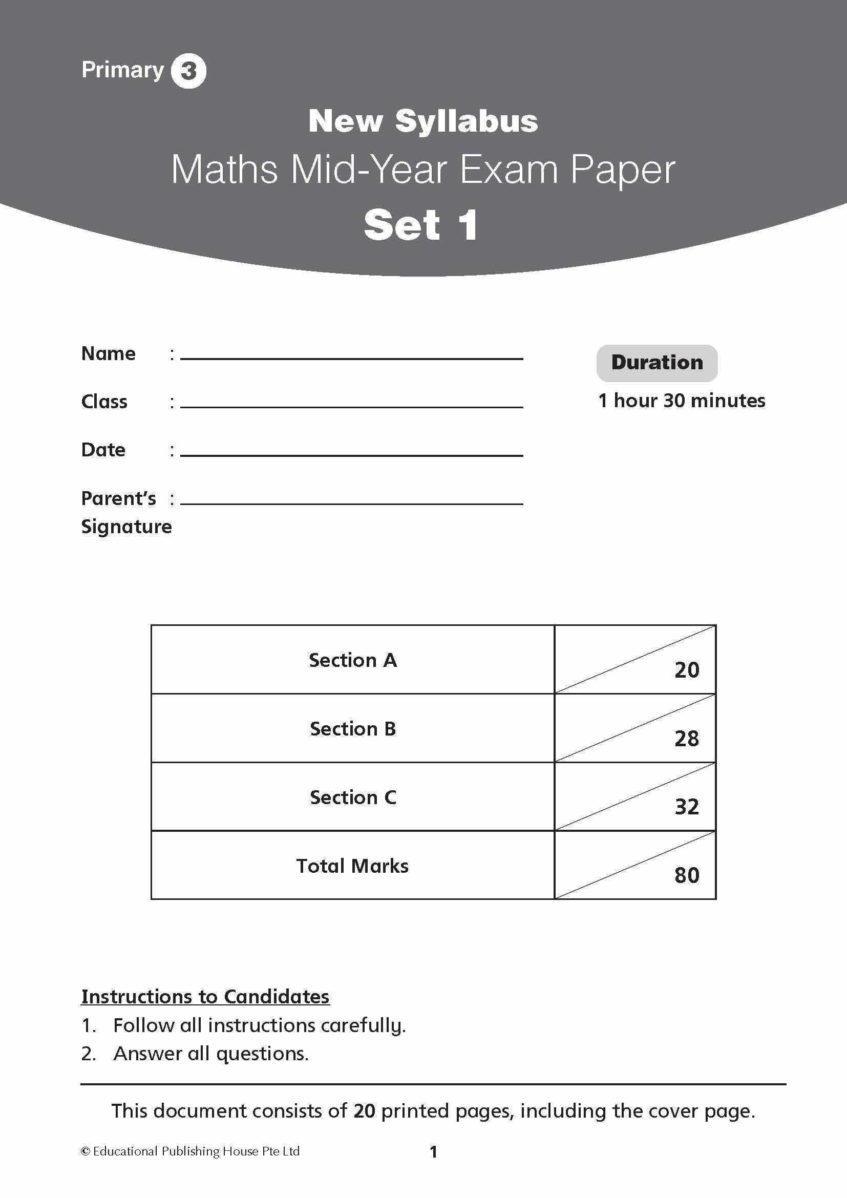 Primary 3 New Syllabus Maths Exam Papers