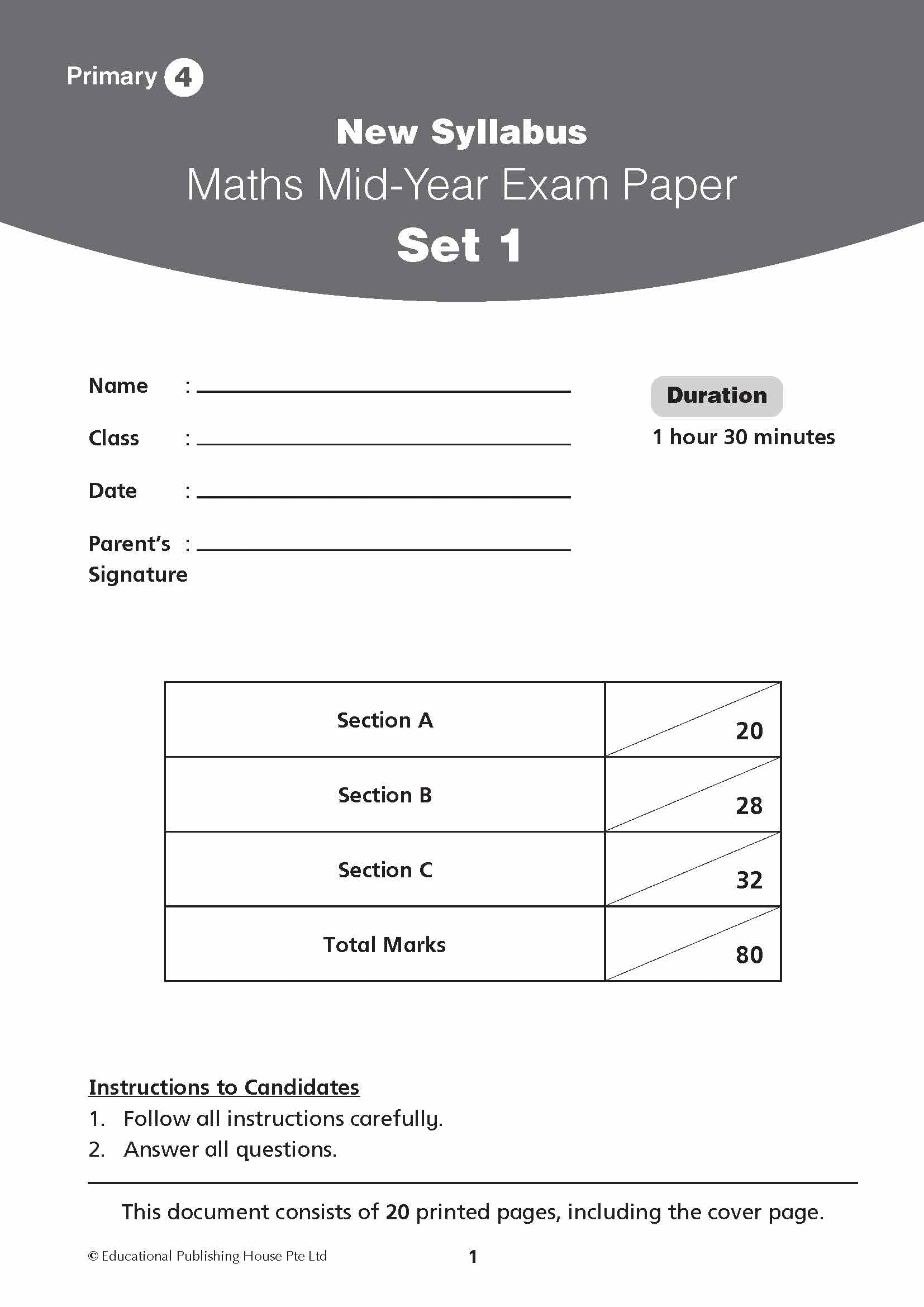 Primary 4 New Syllabus Maths Exam Papers