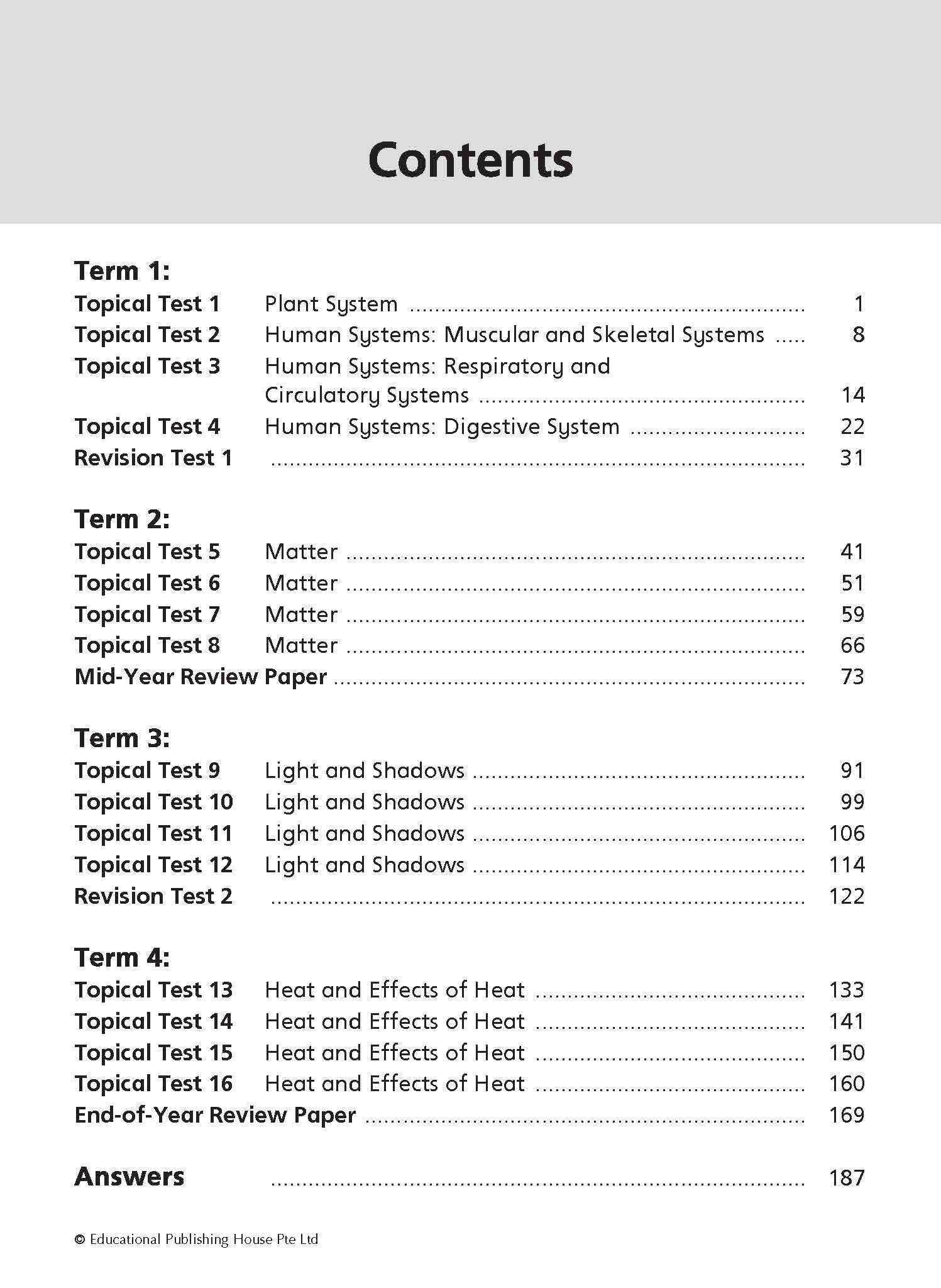 Primary 4 Science Topical Class Tests