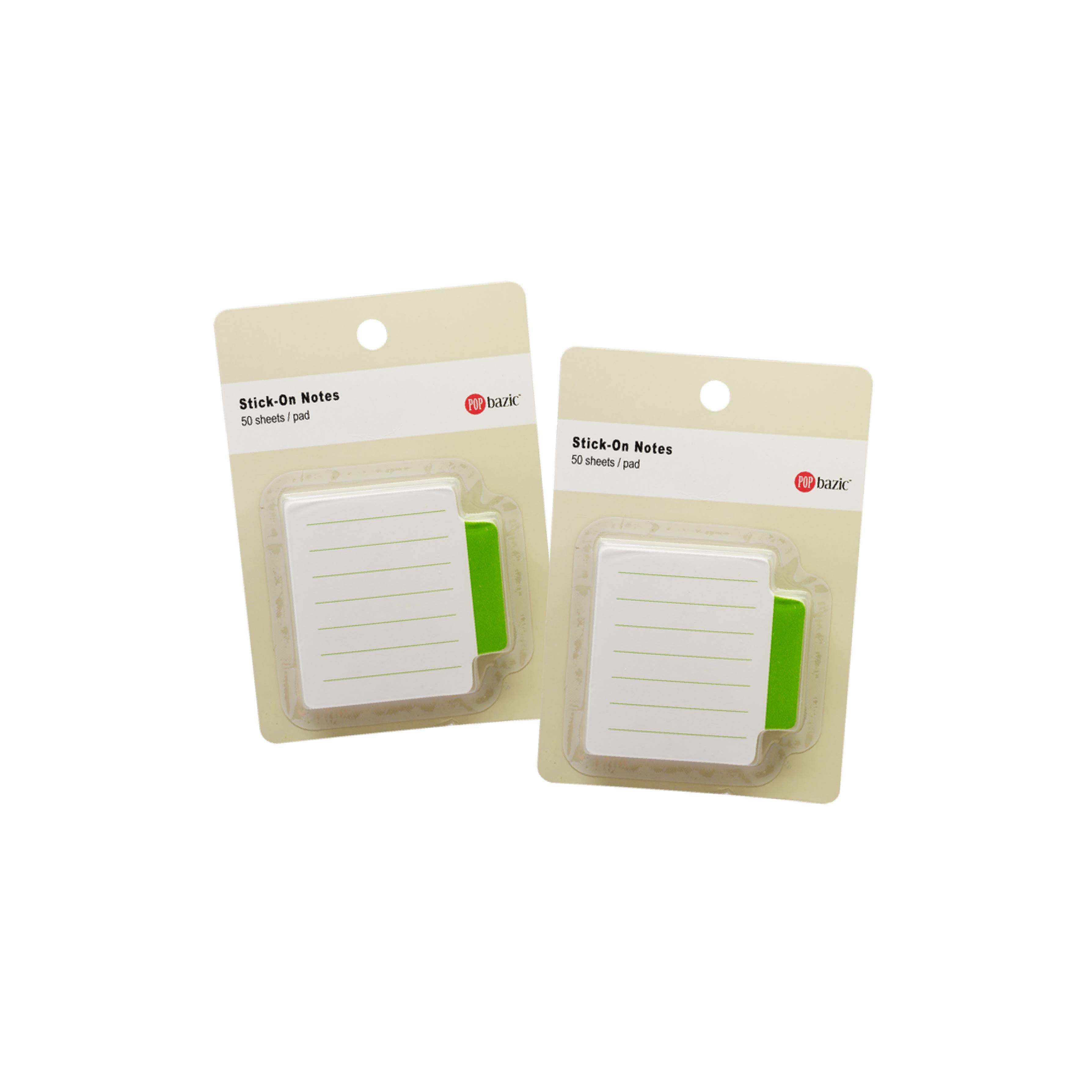 POP Bazic Stick-On Notes 50 Sheets/ Pad with Lines (Twin Pack)