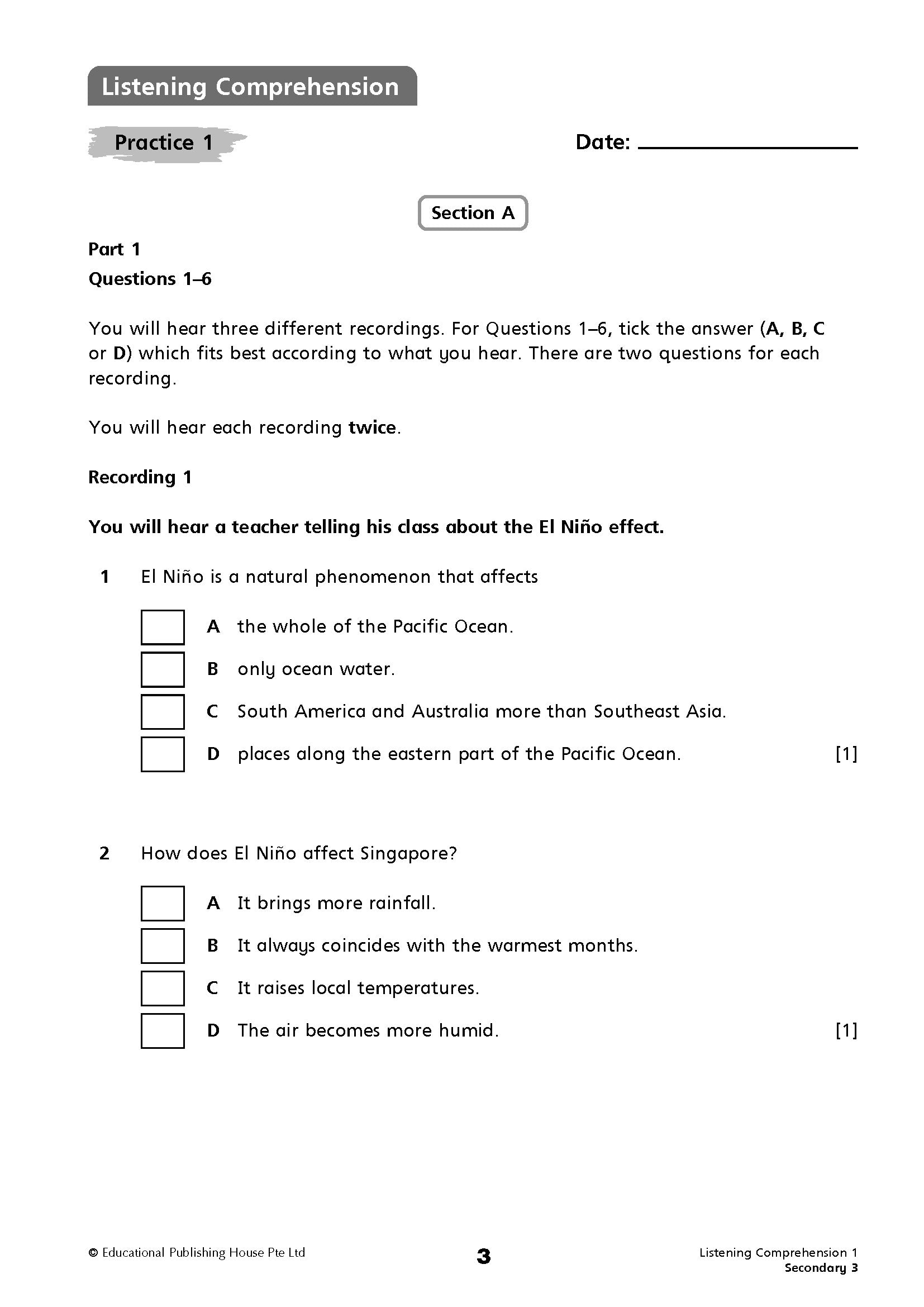 Secondary 3/G3 English Listening Comprehension And Oral Communication