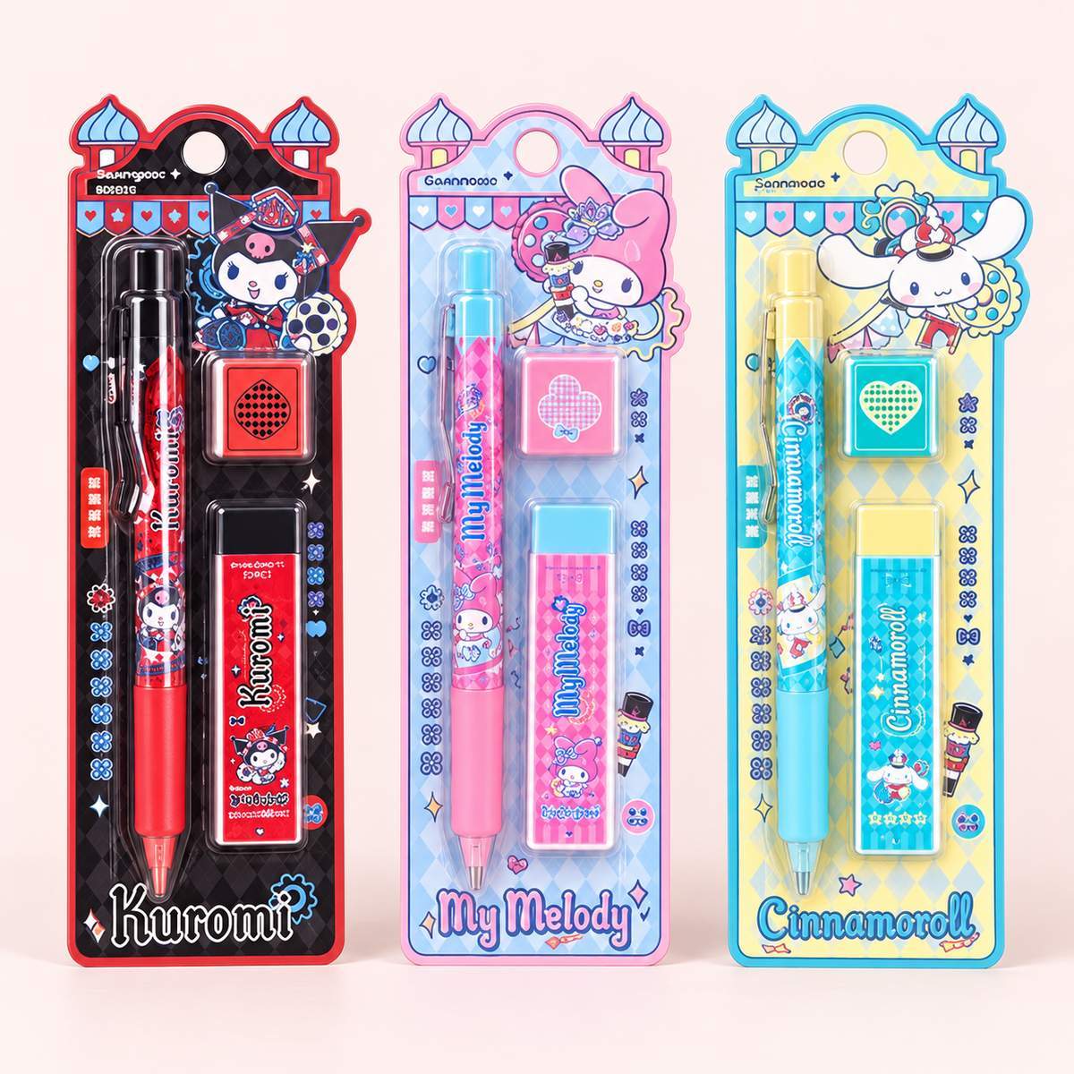  Sanrio Mechanical Pencil Set With Lead And Eraser - 3 Assorted Designs 