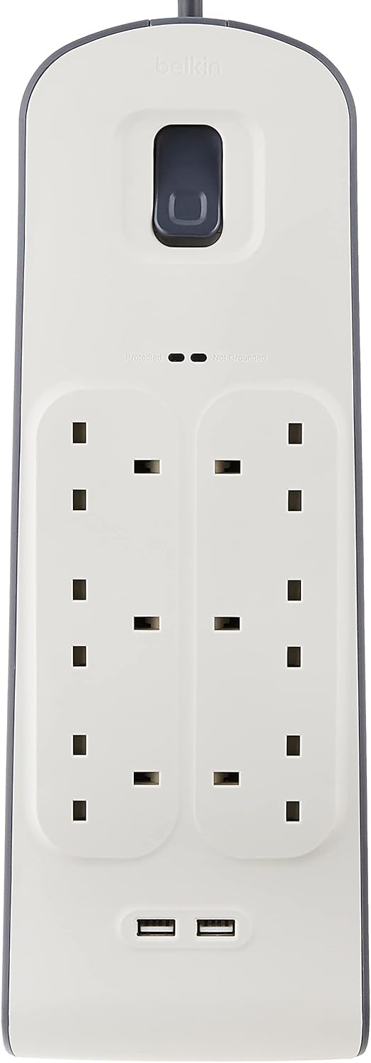 Belkin Surge Plus BSV604sa2M 6-Way Outlet & 2 USB Surge Protector 2m Cord Cable 650J