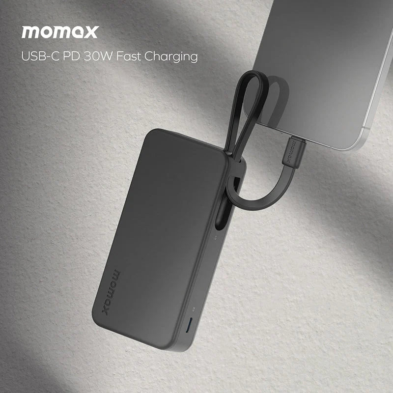 Momax IP138D 10000mAh Battery Pack with Dual Built-in USB-C Cable (Black)