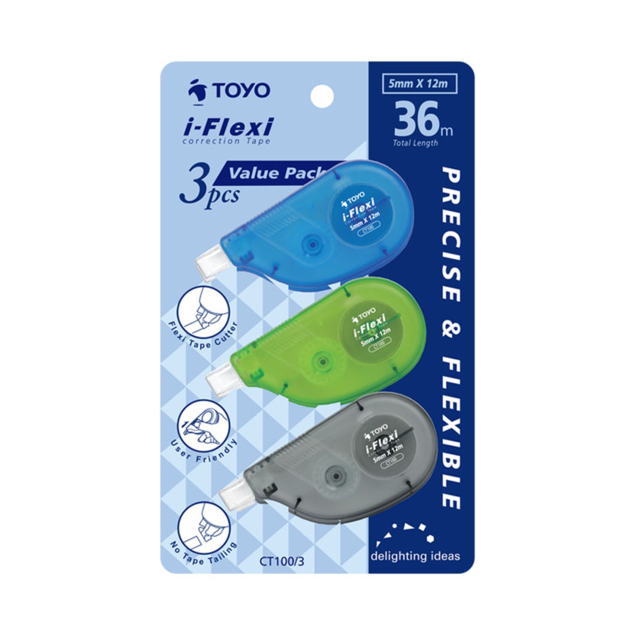 Toyo Correction Tape Set 3's 5mmx12m Ct100/3