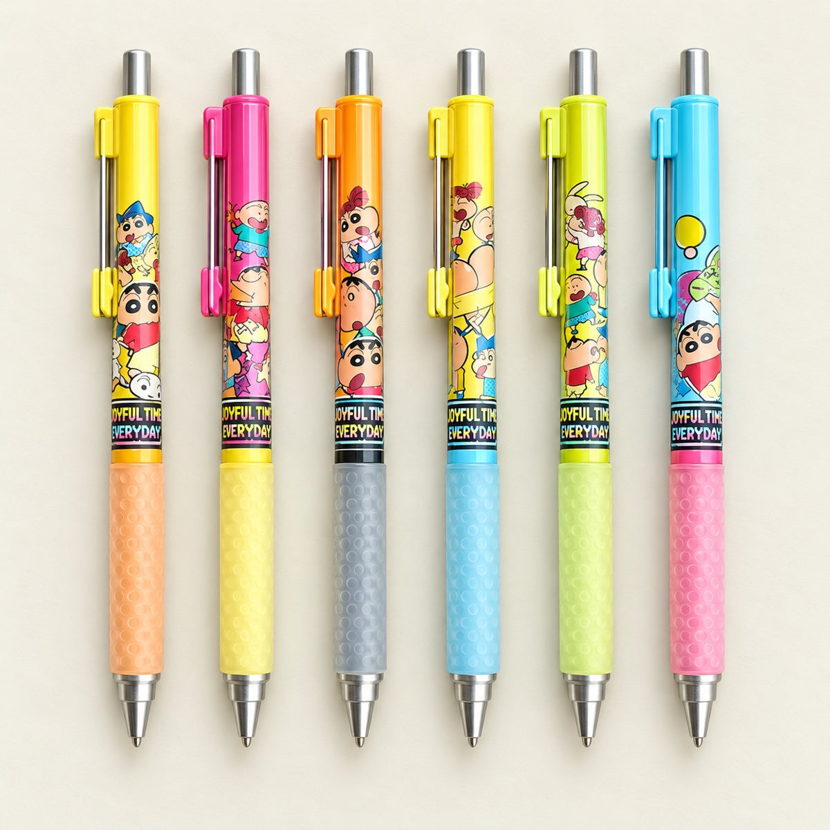  Crayon Shinchan Double Clip Retractable Gel Pen 0.5mm Black - 6 Assorted Design 