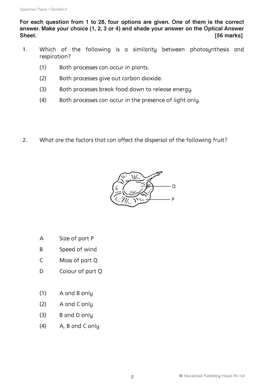 Psle Science Specimen Papers