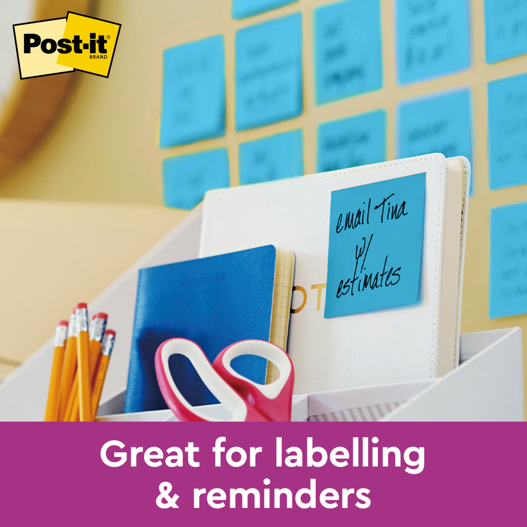 Post-it® 654-1sseb Electric Blue Super Sticky Notes 3x3", 90sheets