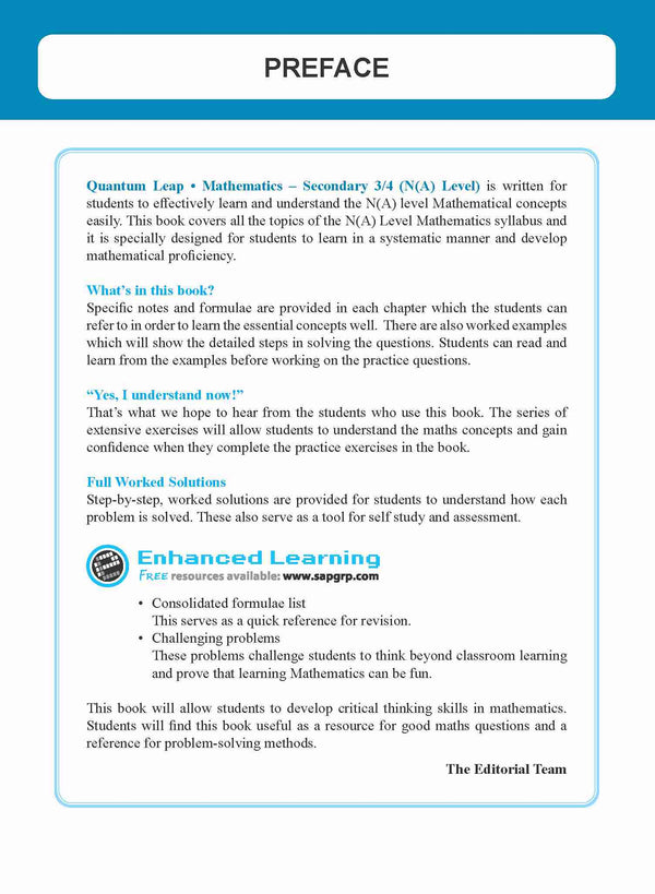 Secondary 3/4 Quantum Leap N(A)-Level Mathematics -2nd Edition