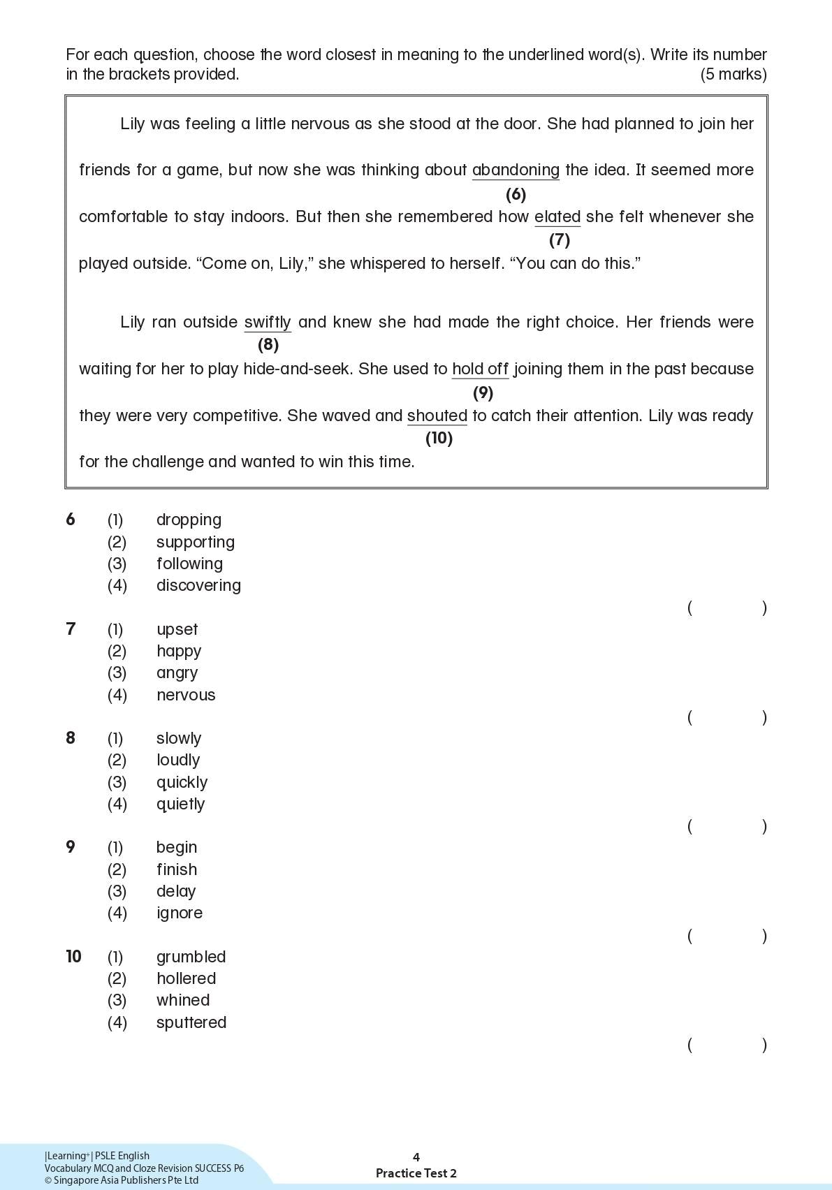 LEARNING+ PSLE ENGLISH VOCABULARY Multiple-choice Questions and CLOZE Revision SUCCESS Primary 6