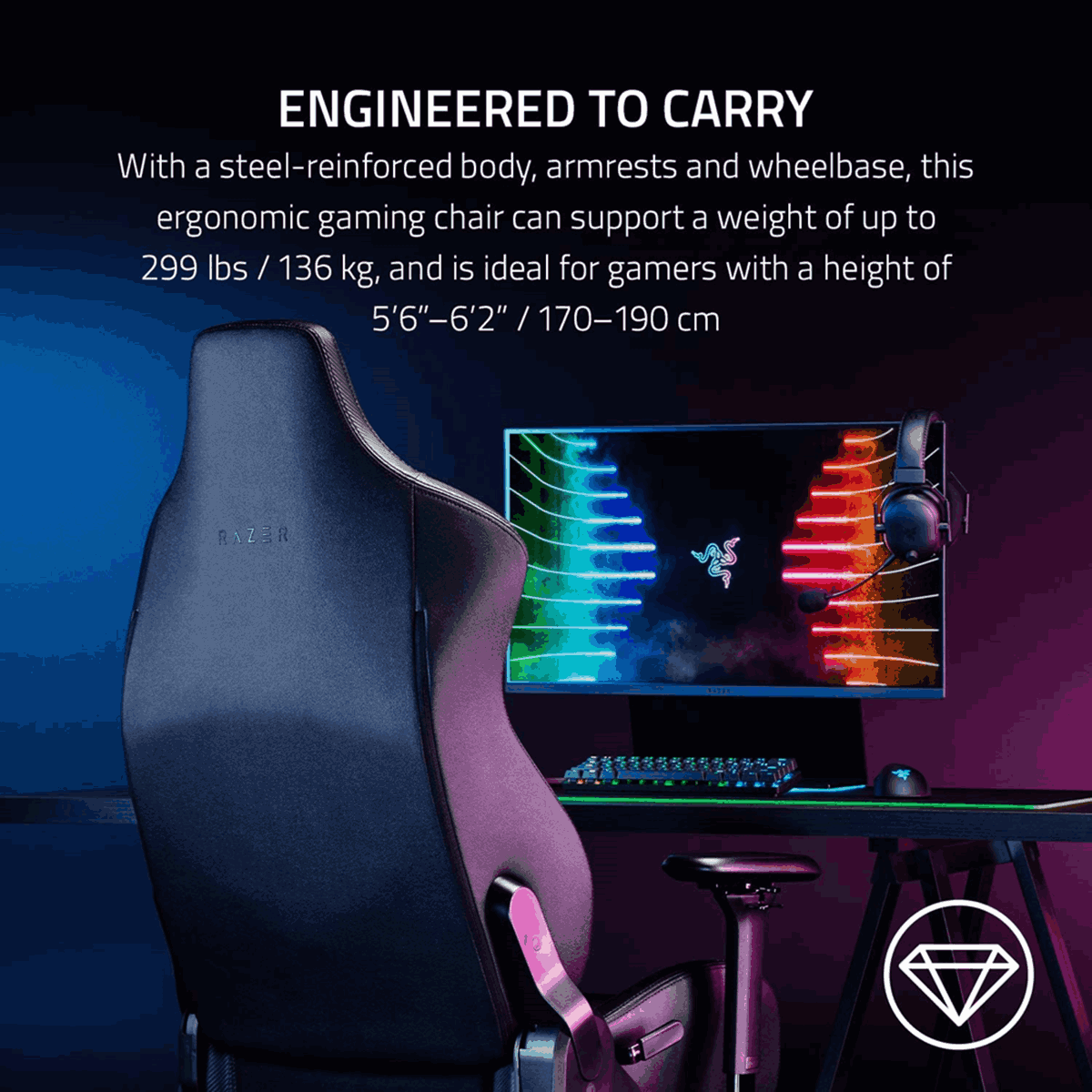 Razer Iskur Gaming Chair with Built-In Lumbar Support
