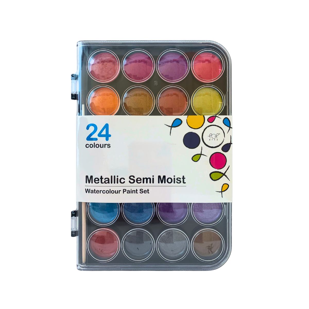 Pop Artz Metallic Semi-Moist Watercolour Cake Set – 24 Colours (PA-81073-24S)