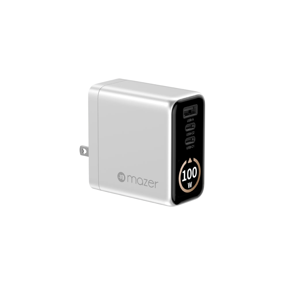 Mazer AiPrestigeGaN 100W Gan Wall Charger Ai Display - Silver