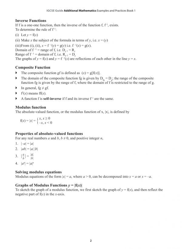 IGCSE Guide Additional Mathematics Examples & Practices Book 1