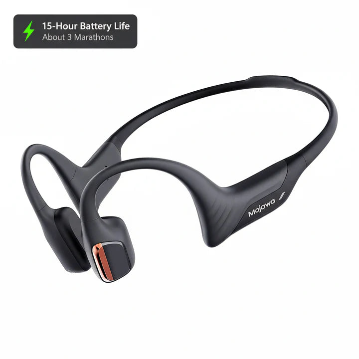 Mojawa Purra Run Long Battery Life Bone Conduction Headphones | 15-Hour Battery Life Wind Noise Reduction for Cycling - Black