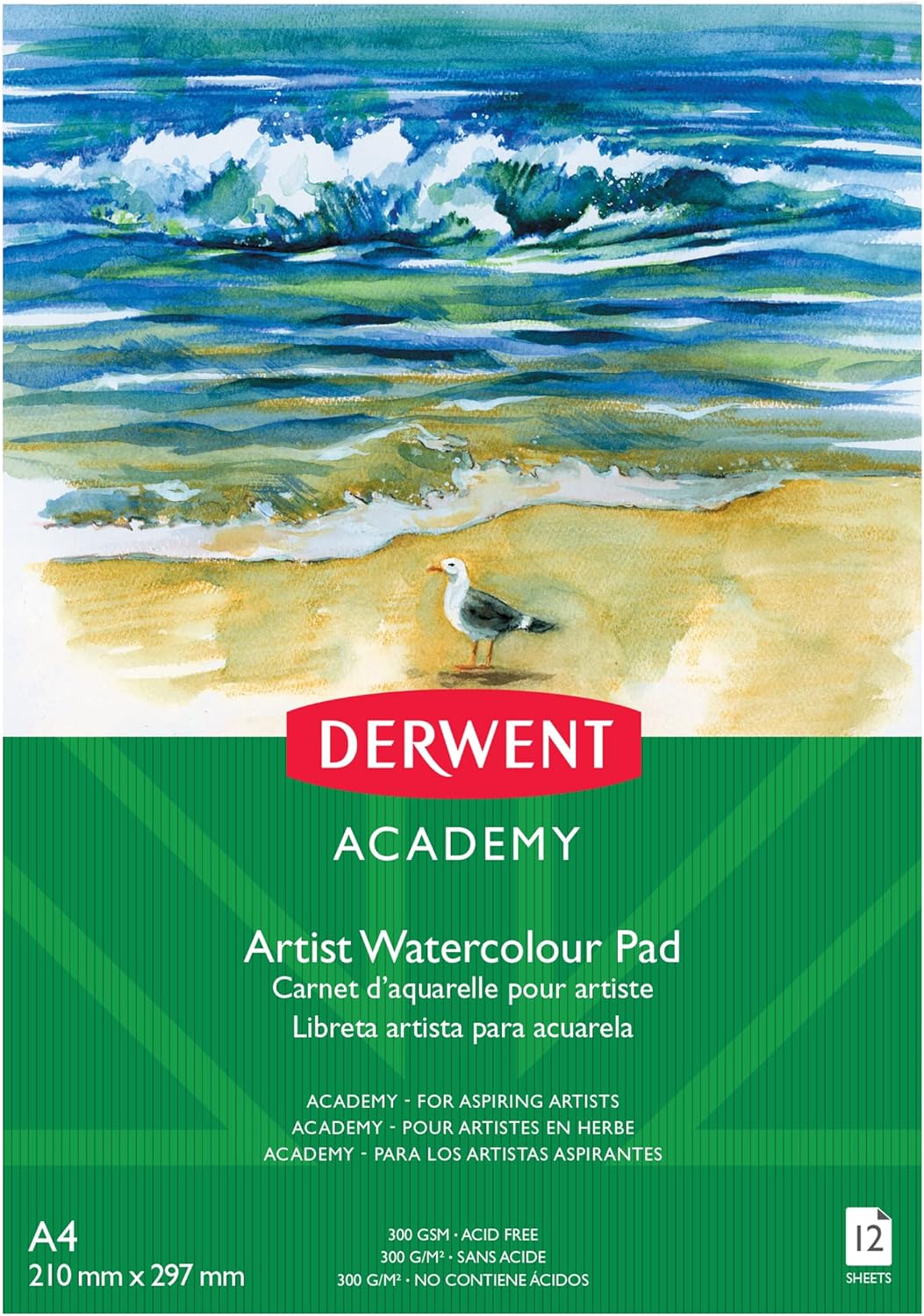 Derwent Academy Watercolour Pad, A4 Portrait, 12 Sheets