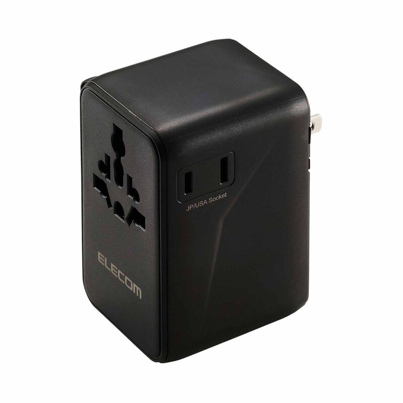 ELECOM Universal Travel Adapter, GaN II 100W International Plug Type C Type A Charging Port Storage Bag Included