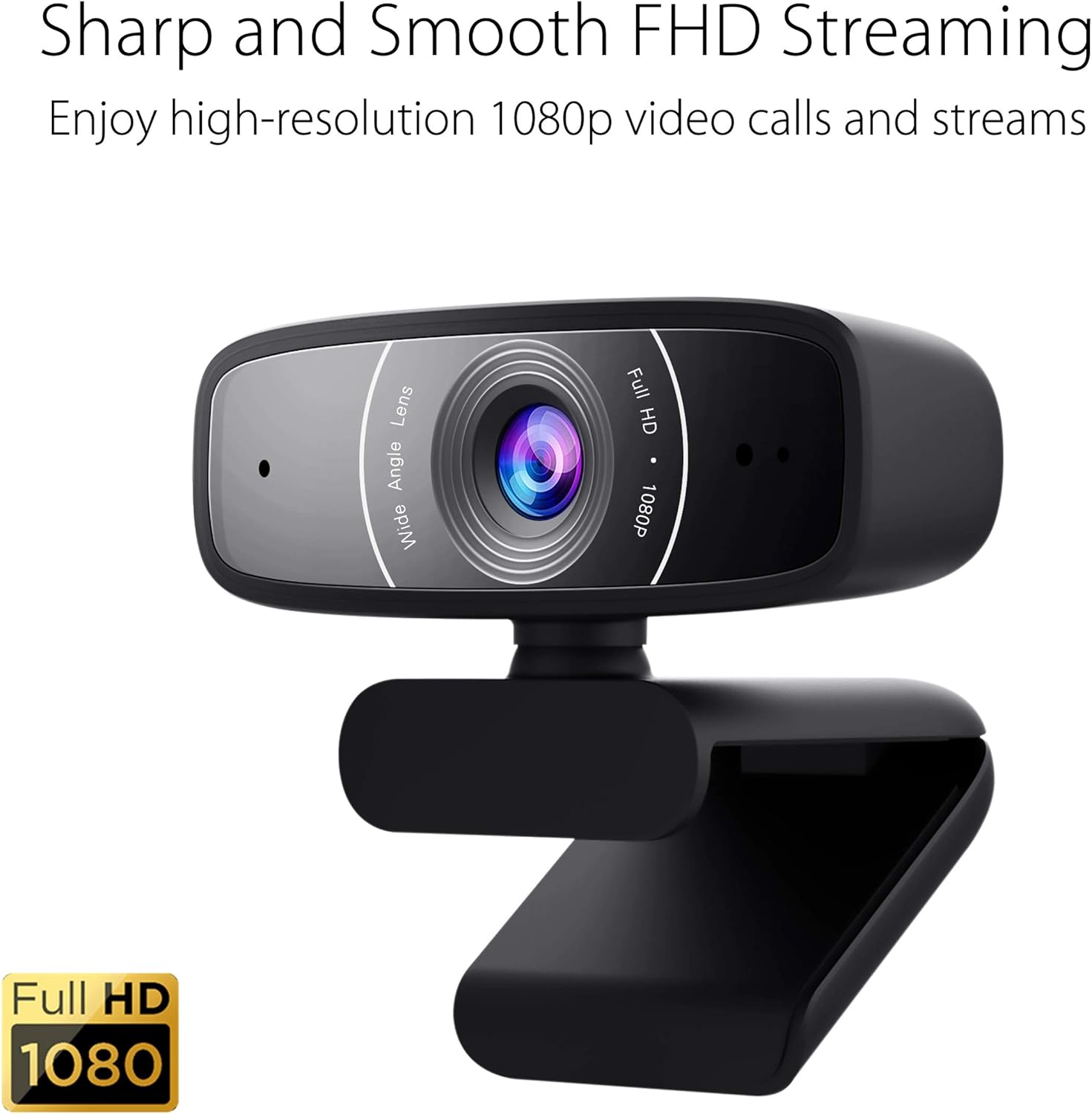 ASUS Webcam C3 1080p HD USB Camera - Beamforming Microphone, Tilt-adjustable, 360 Degree Rotation, Wide Field of View, Compatible with Skype, Microsoft Teams and Zoom