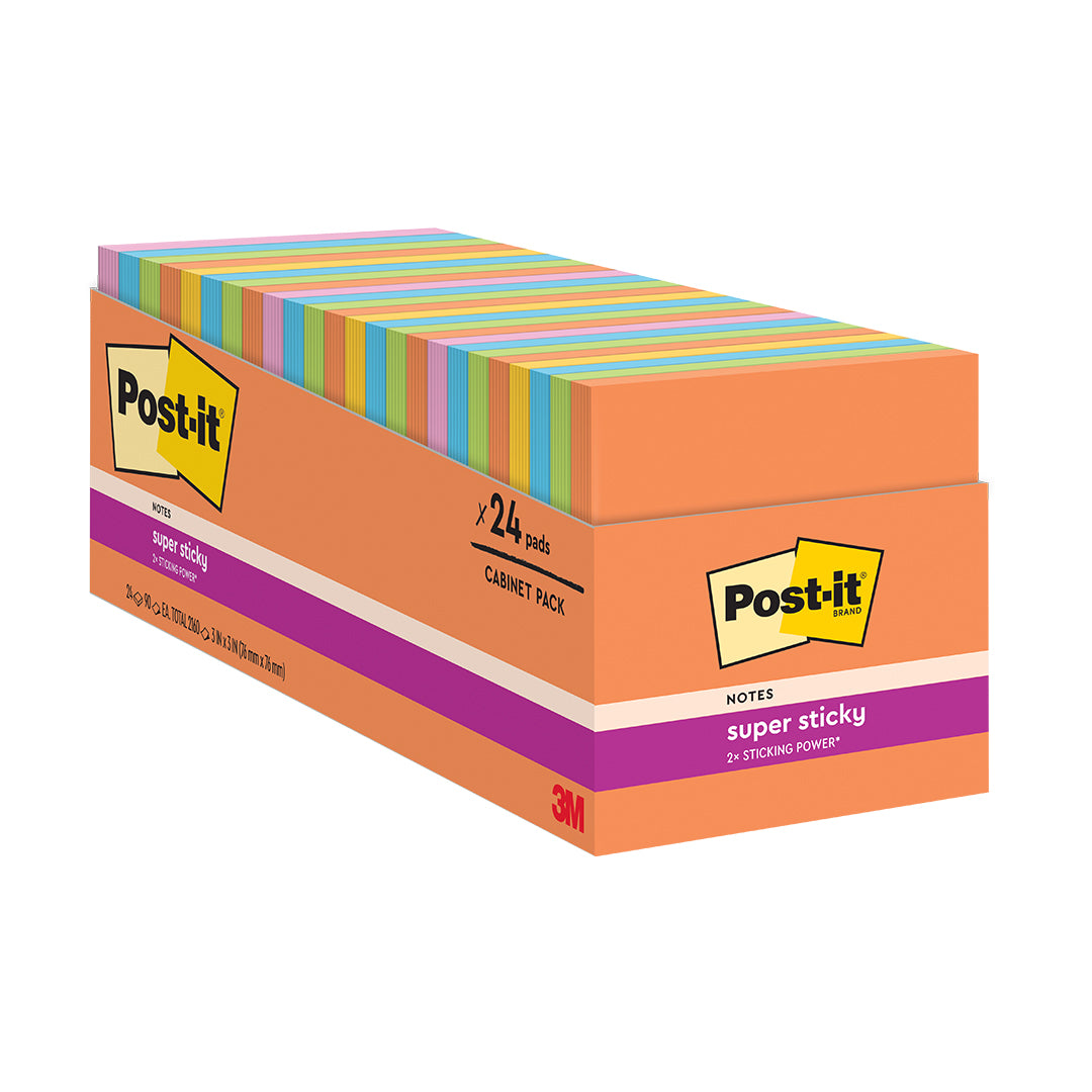 Post-it® 654-24SSAU-CP Super Sticky Notes Cabinet Pack, 24pads/box, 3X3"