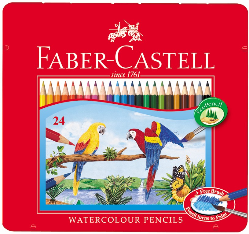 Faber-Castell Watercolour Pencils Parrot in Metal Tin, 24 Colours Long-115925