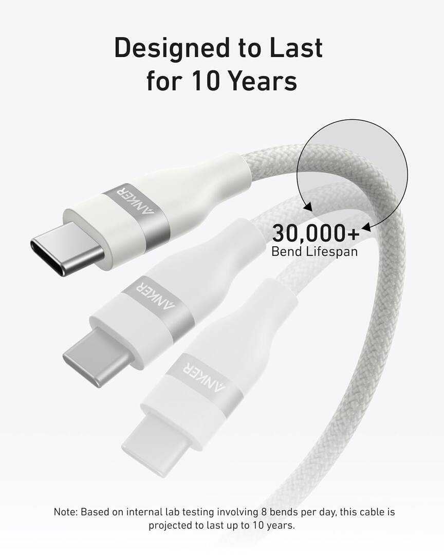 Anker Nano USB C Cable Softline 240W Flexible Multi-Color Braided Cord - White