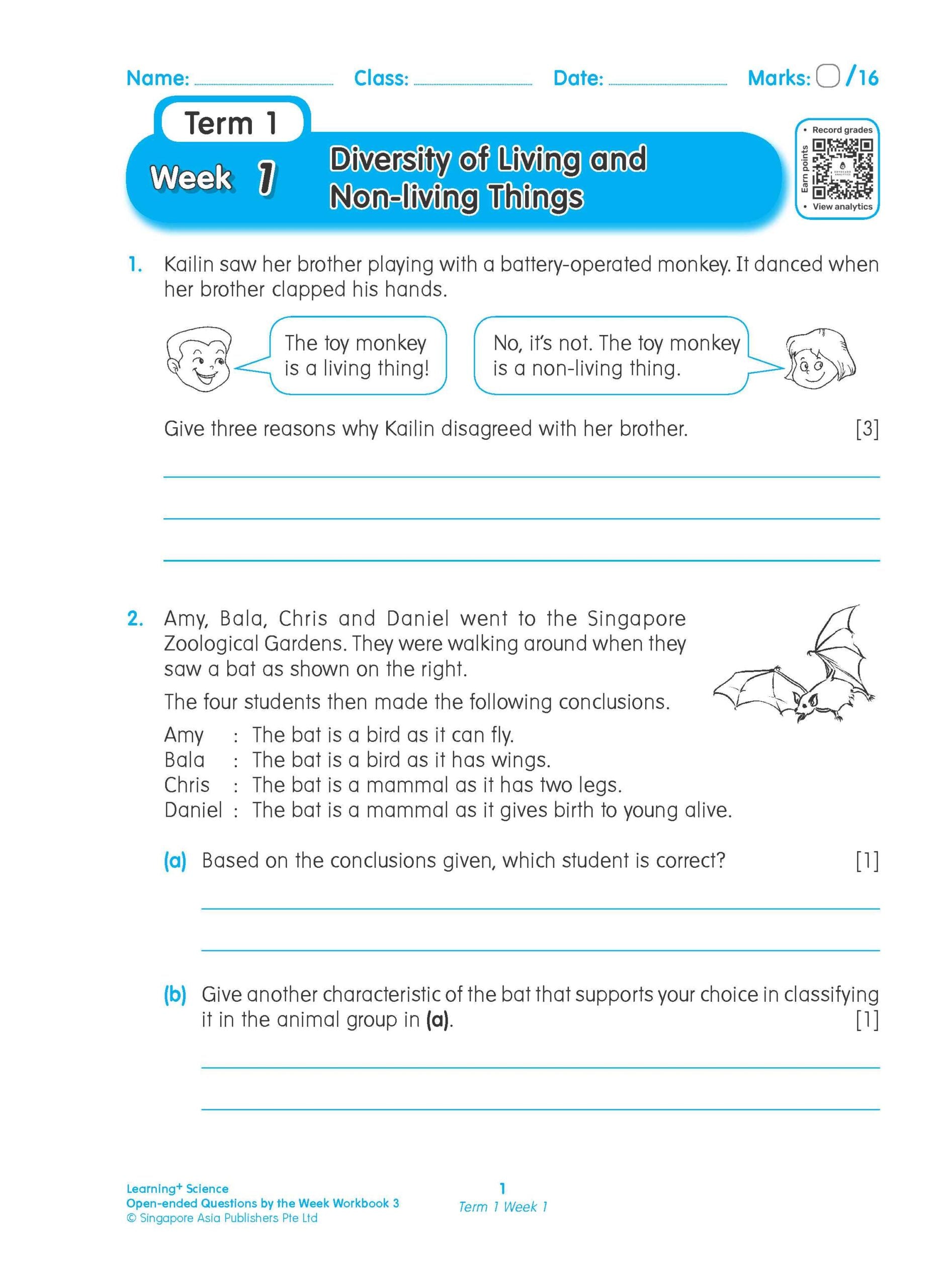Primary 3 LEARNING+ SCIENCE Open-Ended Questions by the WEEK Workbook 3