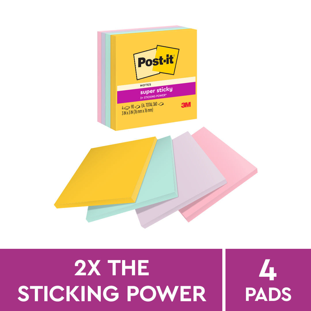Post-it® 654-4ssswt Sweet Notes, 3x3", 90sheets, 4pads/pack