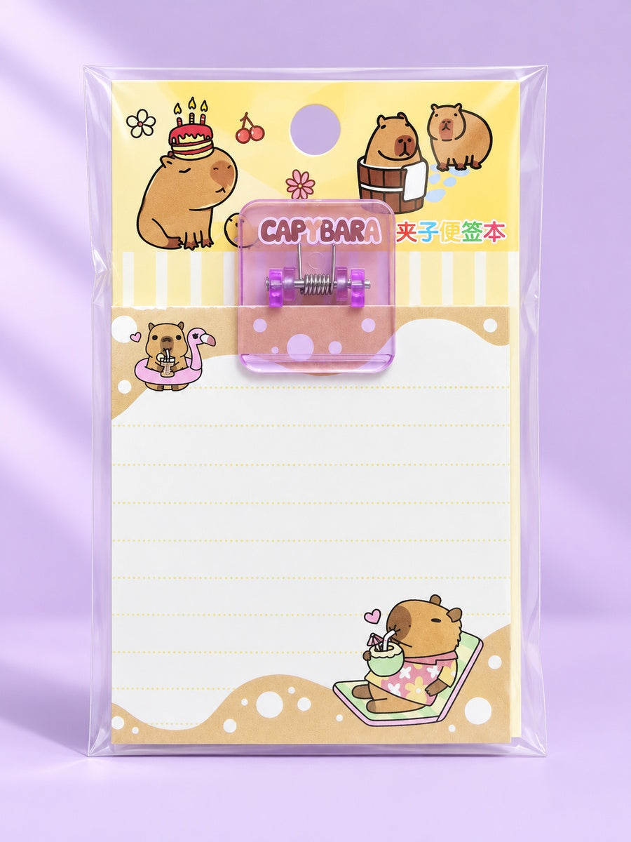  Capybara Sticky Note With Clip - 4 Assorted Design 