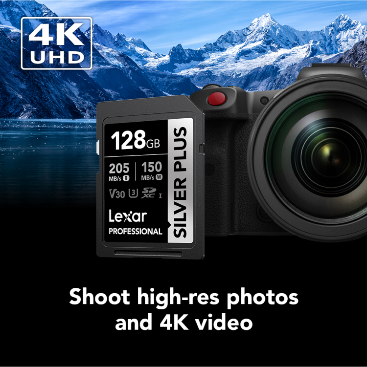 Lexar 128GB Silver Plus SDXC C10 R205/W150 Memory Card