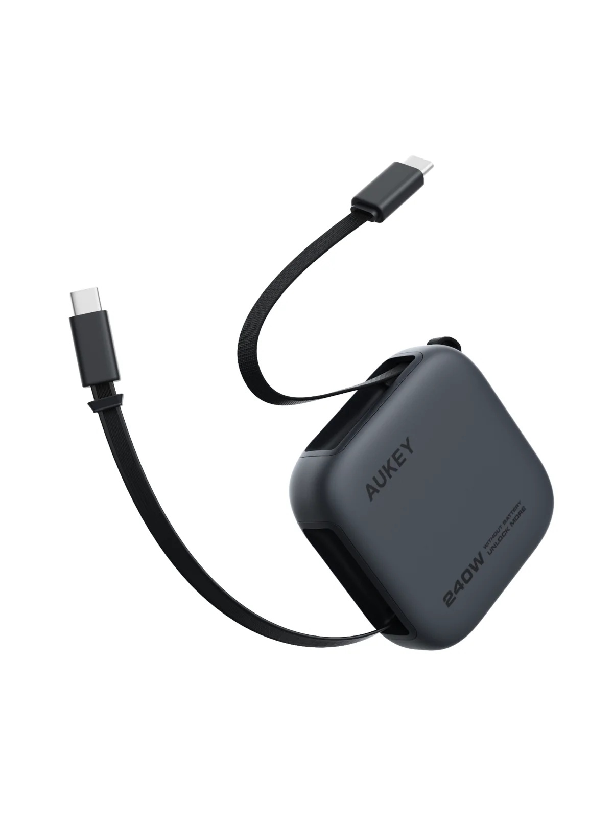 Aukey CB-DCC247 Circlet Reel 240W 0.9m DTY Braided USB-C to USB-C Retractable Cable - Dark Grey
