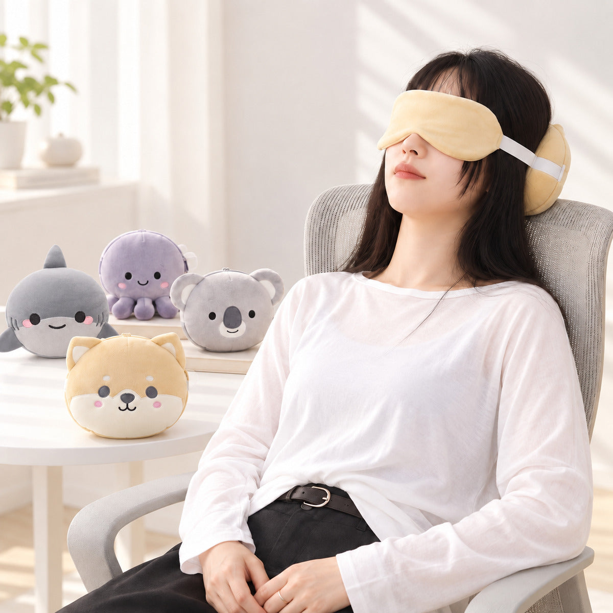  2 In 1 Plush Eye Mask And Head Rest Cushion - Cute Shiba 