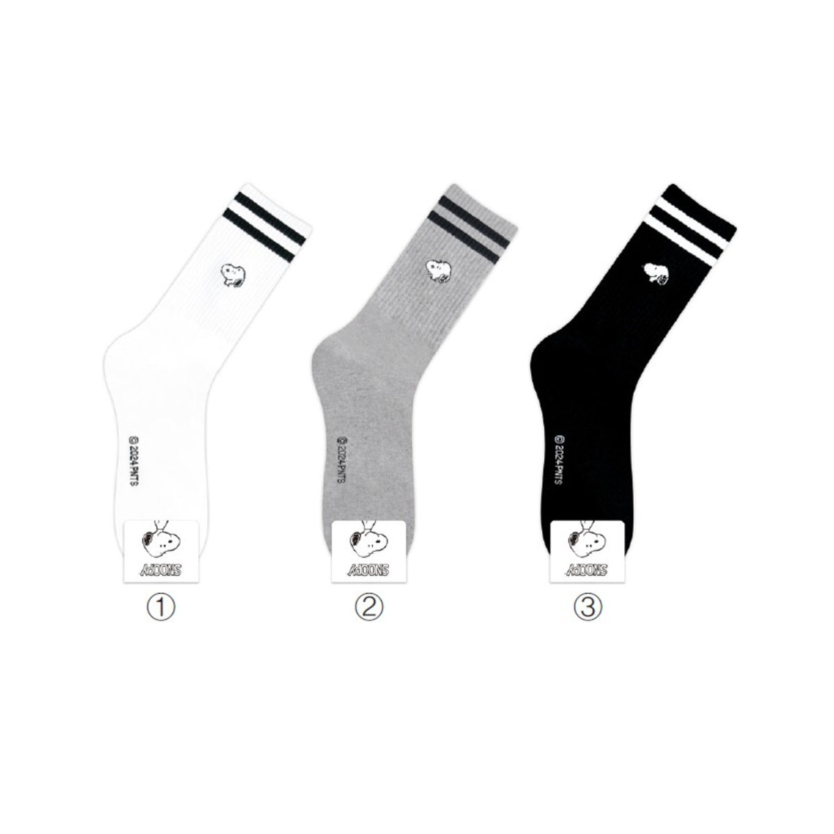 Snoopy Stripe Long Sock - Grey