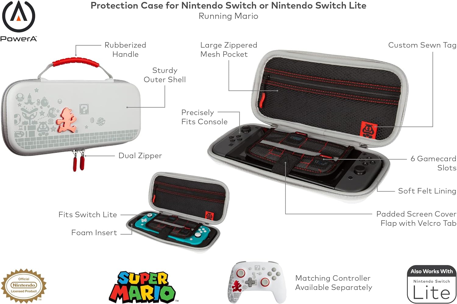 PowerA Protection Case for Nintendo Switch - OLED Model, Nintendo Switch or Nintendo Switch Lite - Running Mario (Officially Licensed)