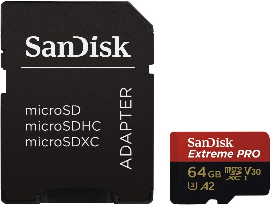 SanDisk SDSQXCY-064G-GN6MA Extreme Pro A2 microSDXC UHS-1 U3 V30 (Up to 170MB/s Read) Memory Card with Adapter, Black/Red, 64 GB