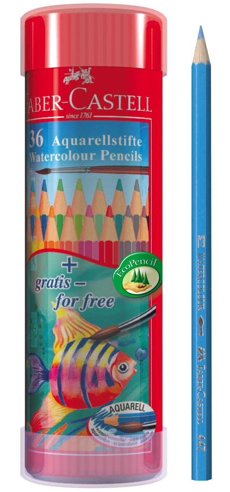 Faber-Castell Watercolour Pencils in Round Tin Fish, 36 Colours-115936