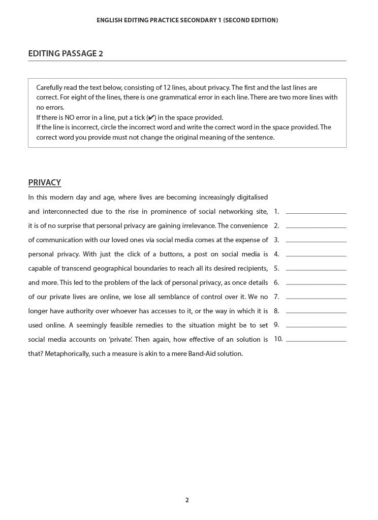 English Editing Practice Secondary 1 Express / Normal (academic) Second Edition