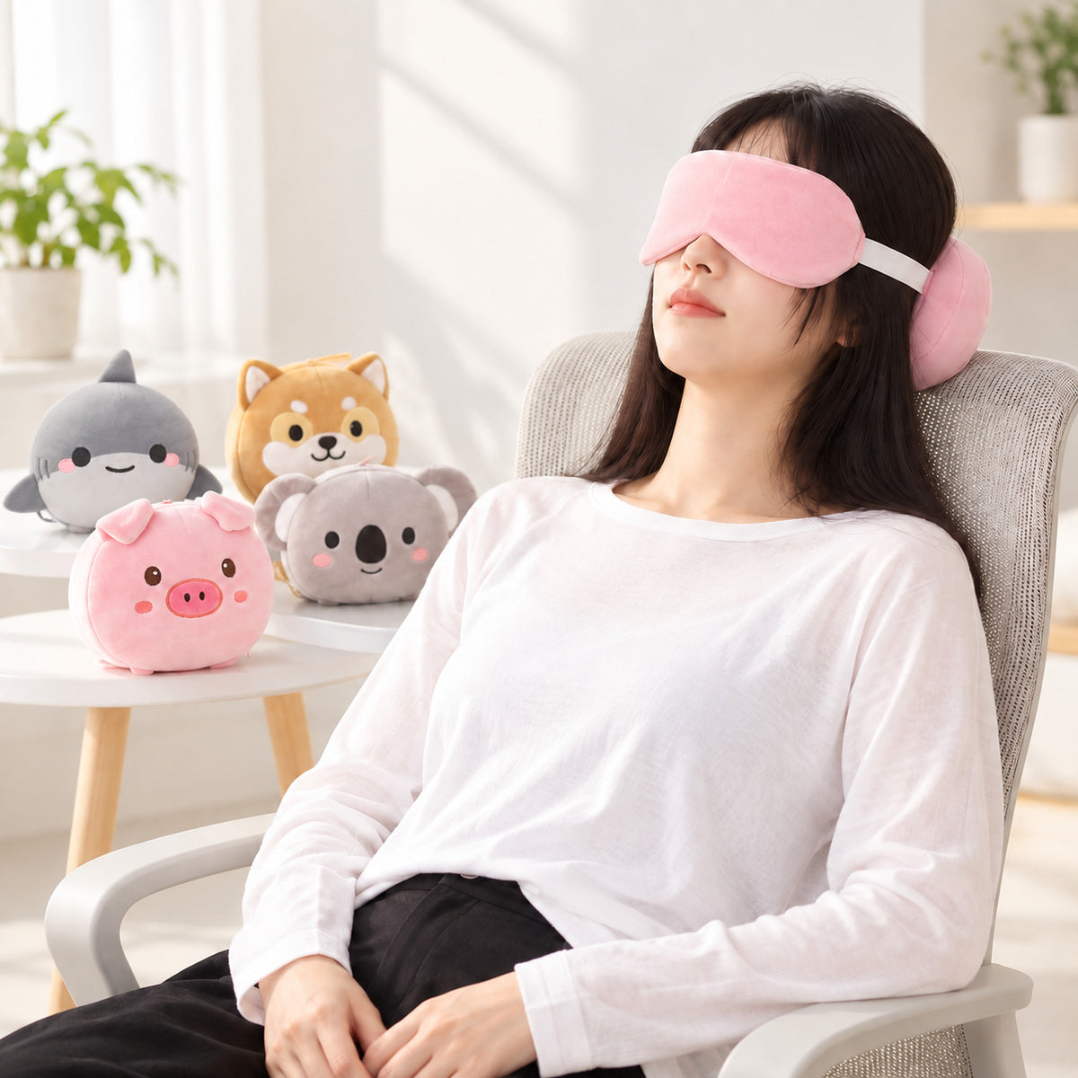  2 In 1 Plush Eye Mask And Head Rest Cushion - Pink Piggy 