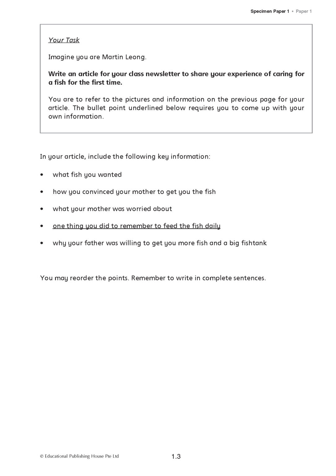 PSLE English Specimen Papers: Paper 1 Writing and Paper 2 Language Use