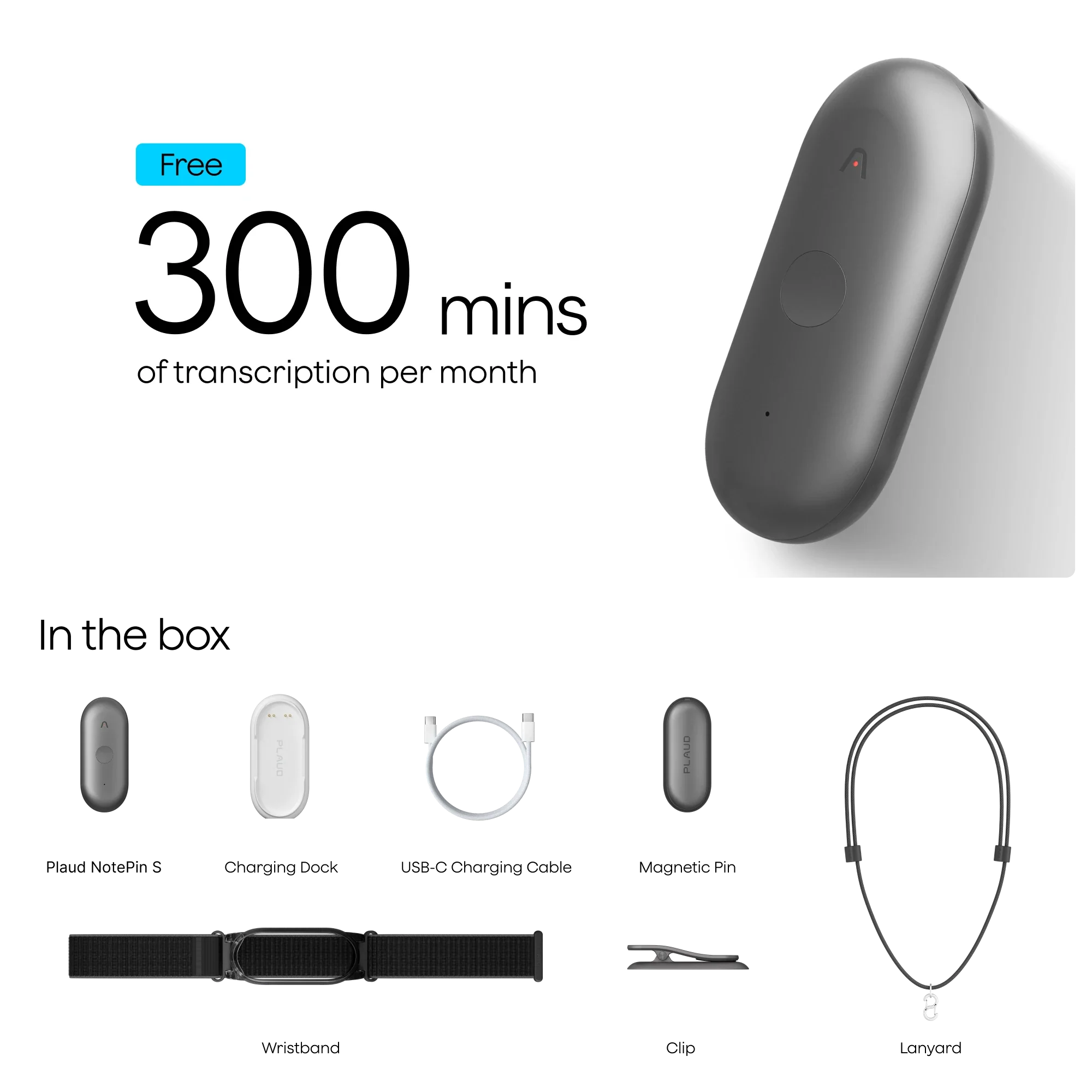 PLAUD NotePin S AI Voice Recorder - Black