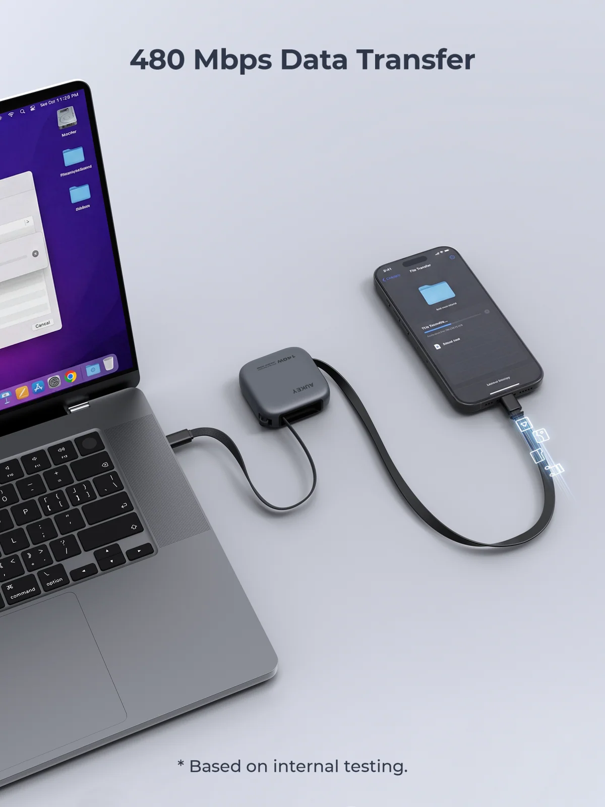 Aukey CB-DCC143 Circlet Reel 140W 0.9m DTY Braided USB-C to USB-C Retractable Cable - Dark Grey