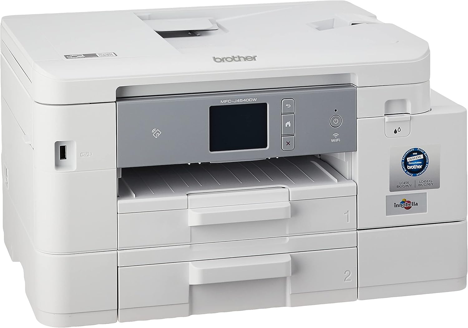 Brother MFC-J4540DW - A4 All-in-One Color Ink Cartridge Printer. Print/Scan/Copy/Fax. Auto 2-sided print. WiFi and Ethernet. Apple Airprint™, WiFi Direct and NFC. White color