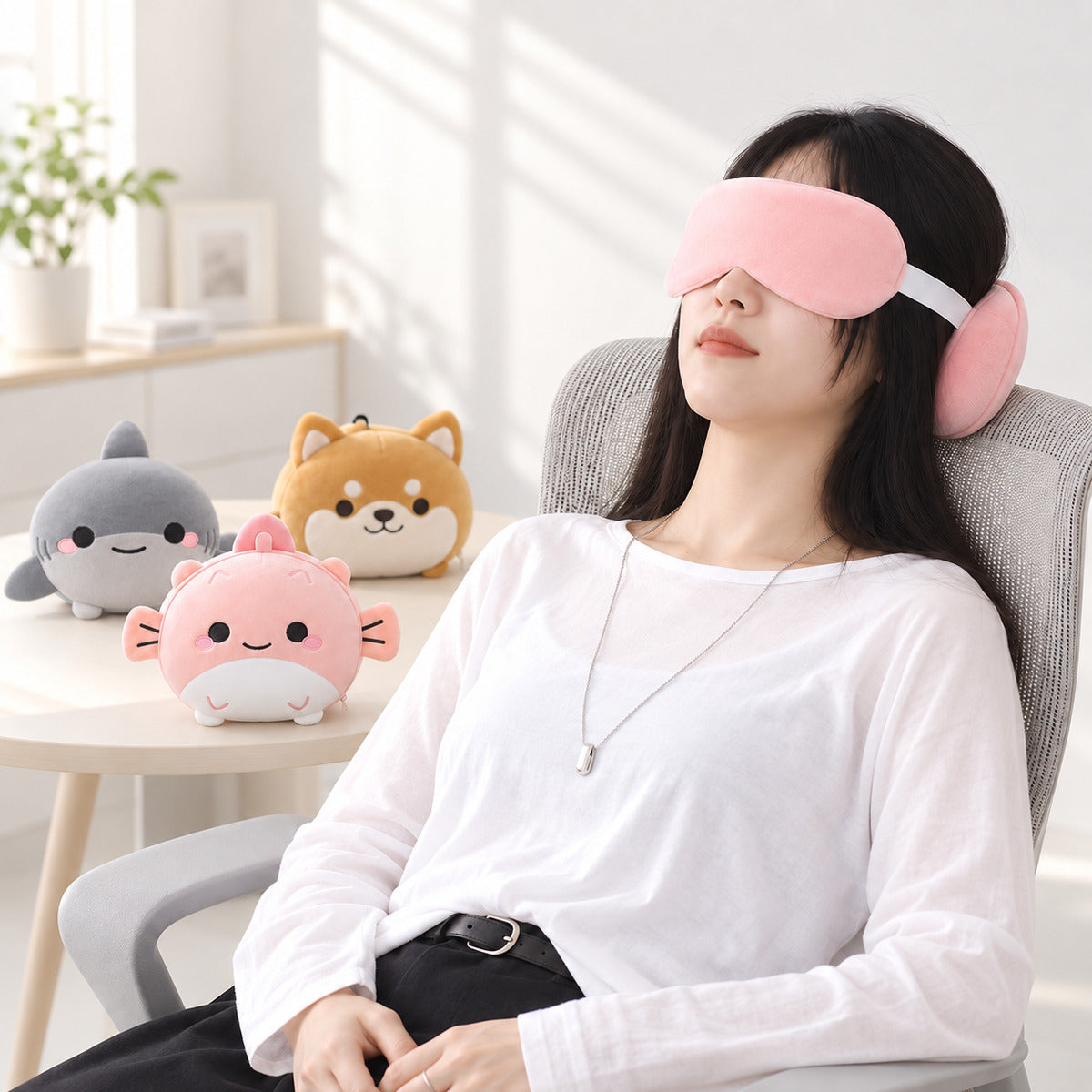  2 In 1 Plush Eye Mask And Head Rest Cushion - Pink Fish 