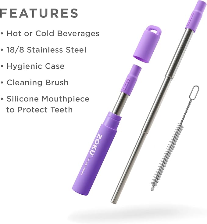 Zoku Two Tone Pocket Straw - Purple