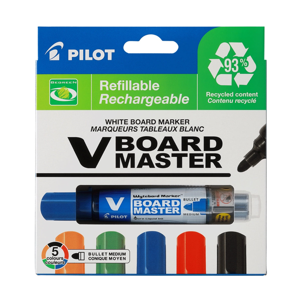 Pilot V Board Master Whiteboard Marker (bullet Medium Tip) Set Of 5 Colors