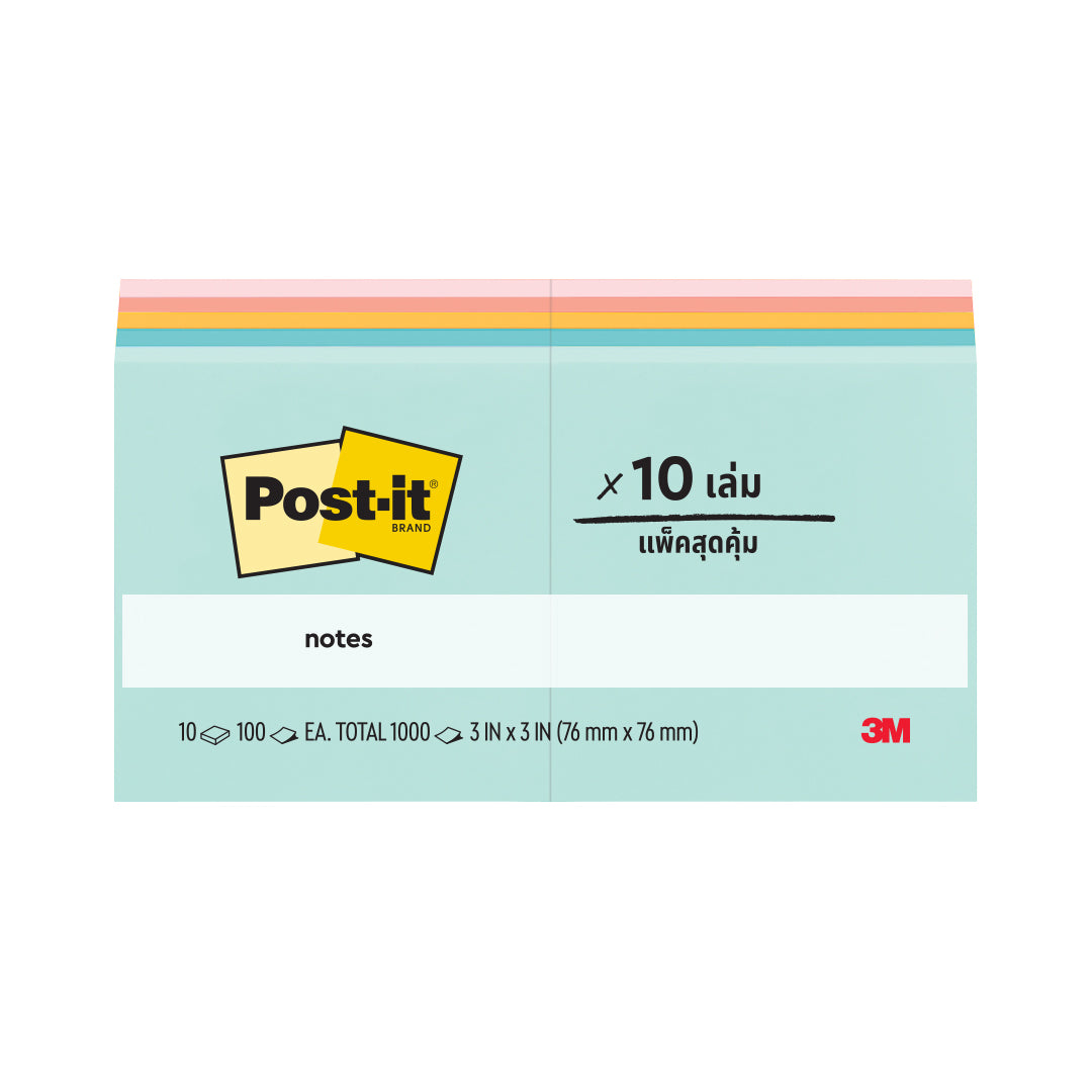 Post-it® 654-10AP Beachside Café Notes, Marseille Collection 10Pads/Pack, 3x3"