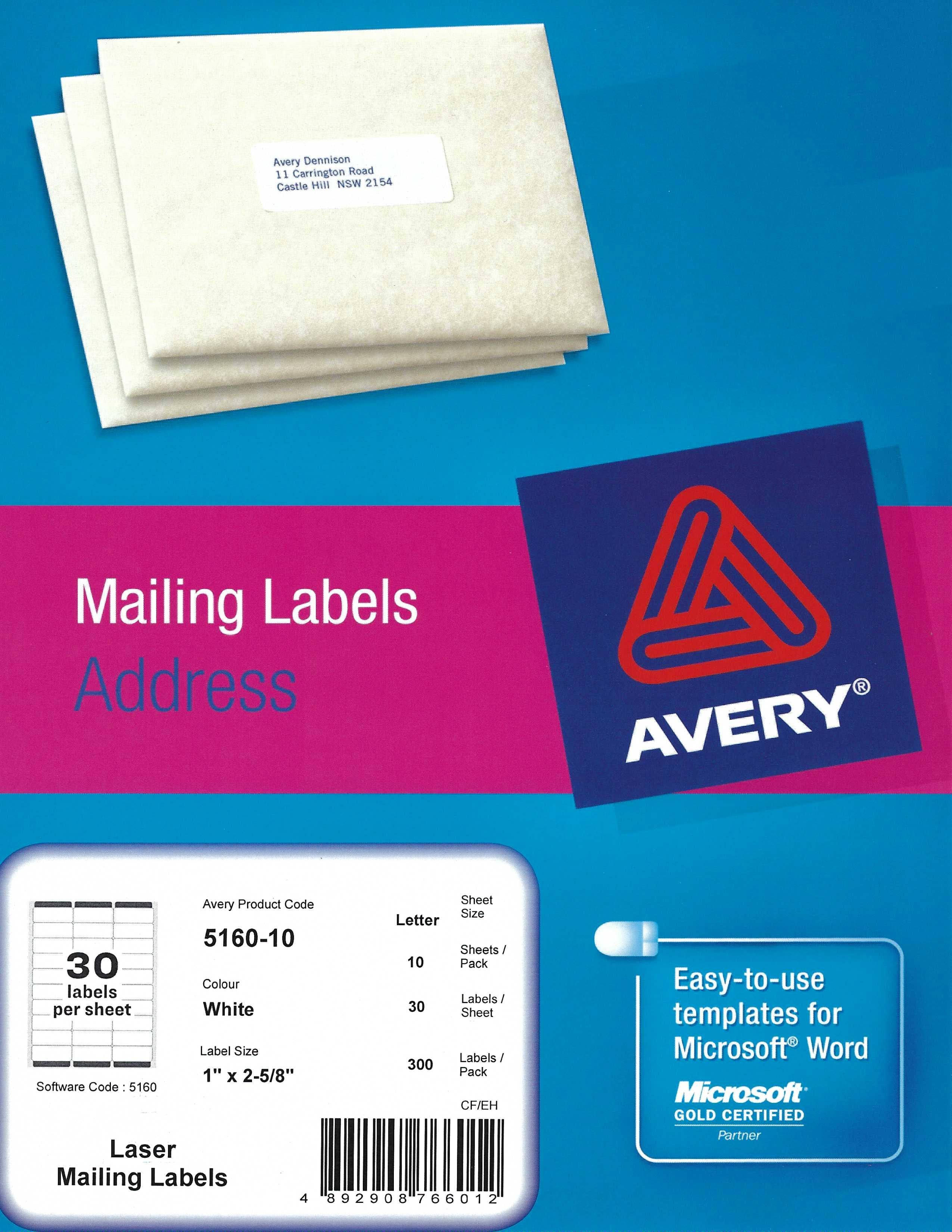Avery Laser Mailing Label L5160-10  1"x2 5/8"