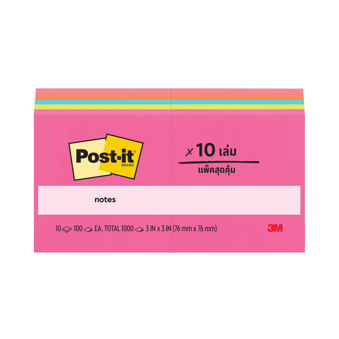 Post-it® 654-10AN Poptimistic Colours Notes 3x3" 10Pads/Pack
